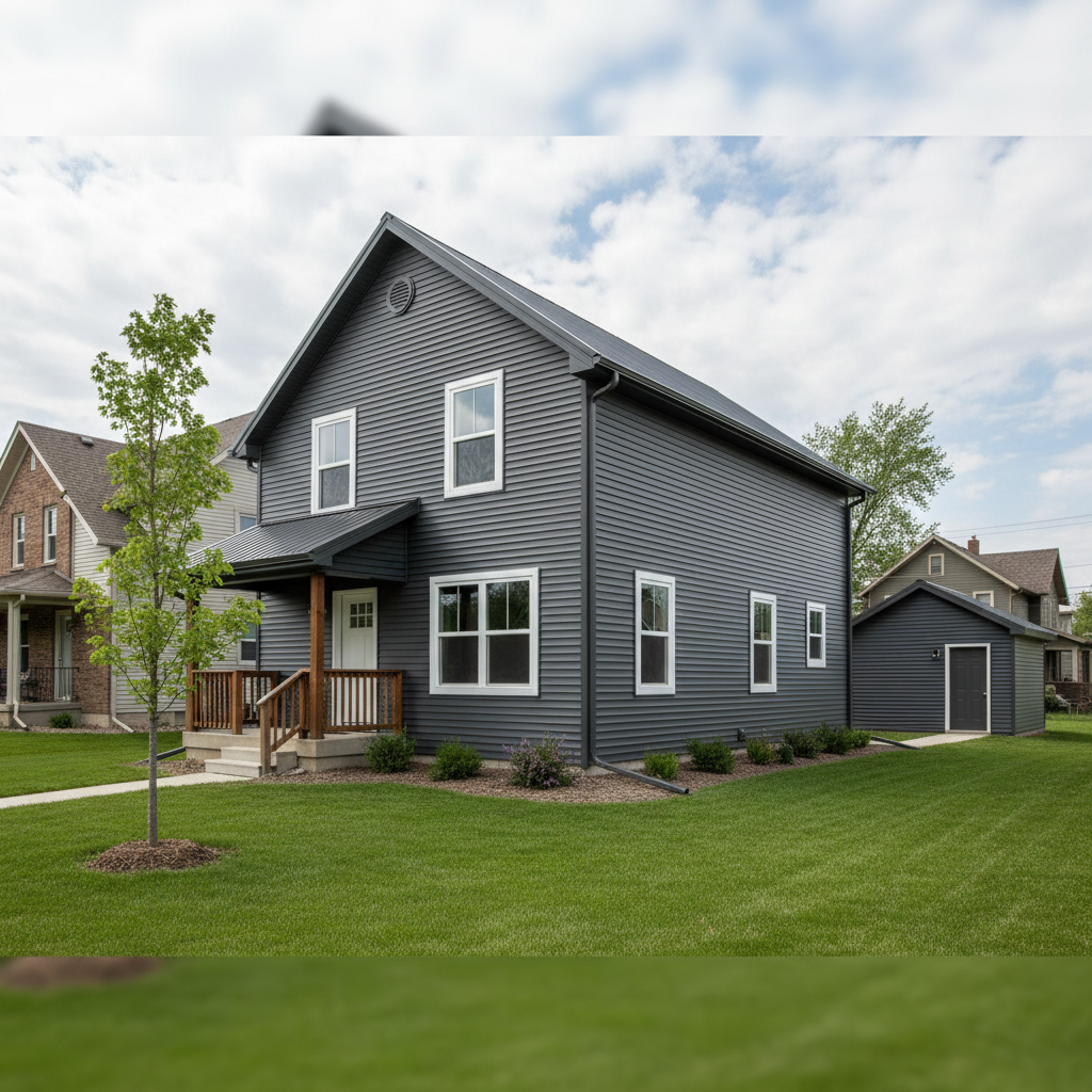Completed metal siding work at a residential property in Bellevue, NE
