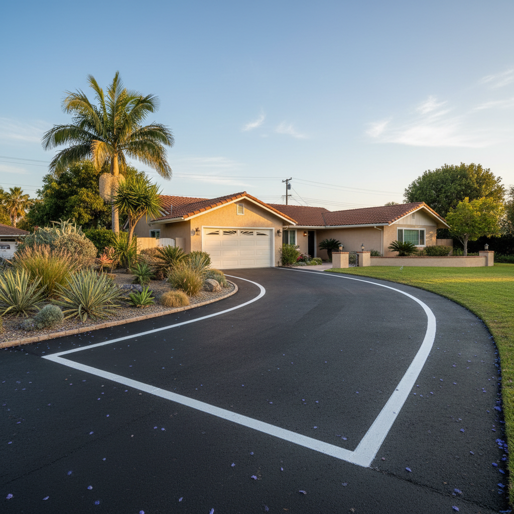 Completed asphalt striping work at a residential property in Long Beach, CA