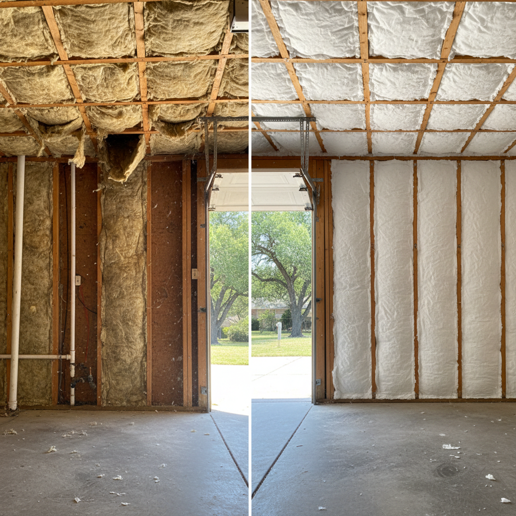 Completed garage insulation work at a residential property in Seguin, TX