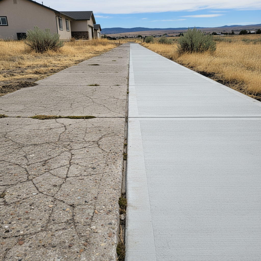 Completed concrete sidewalks work at a residential property in Othello, WA