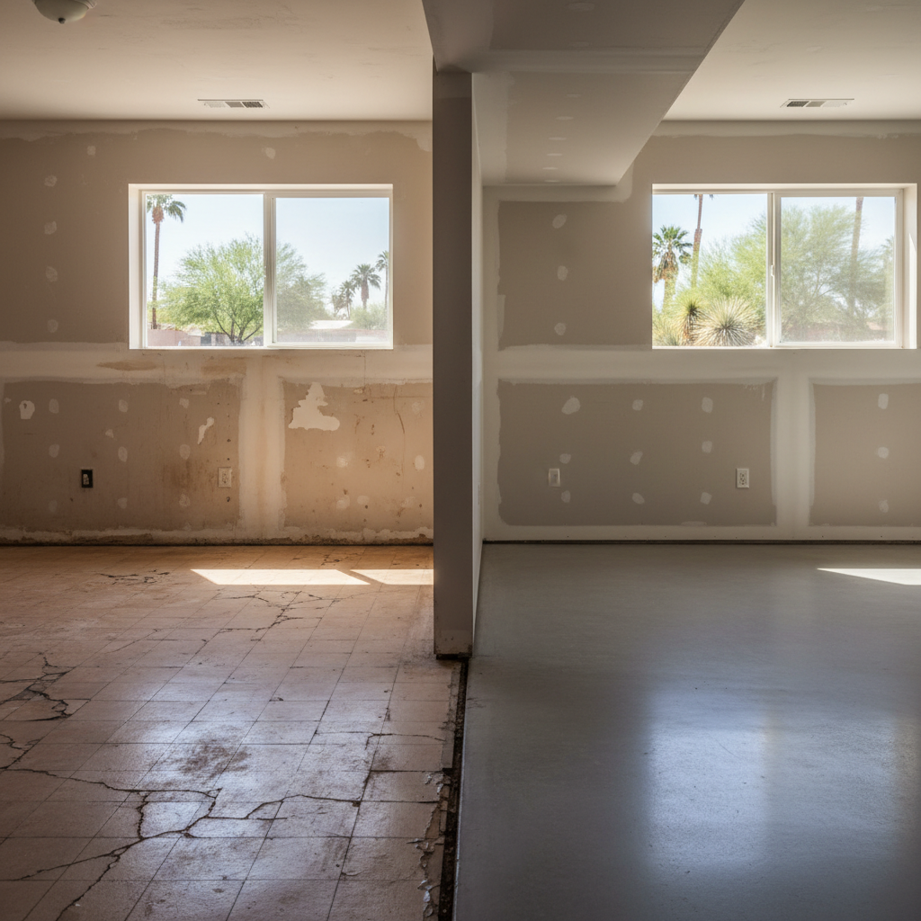 Completed basement water removal work at a residential property in Gila Bend, AZ