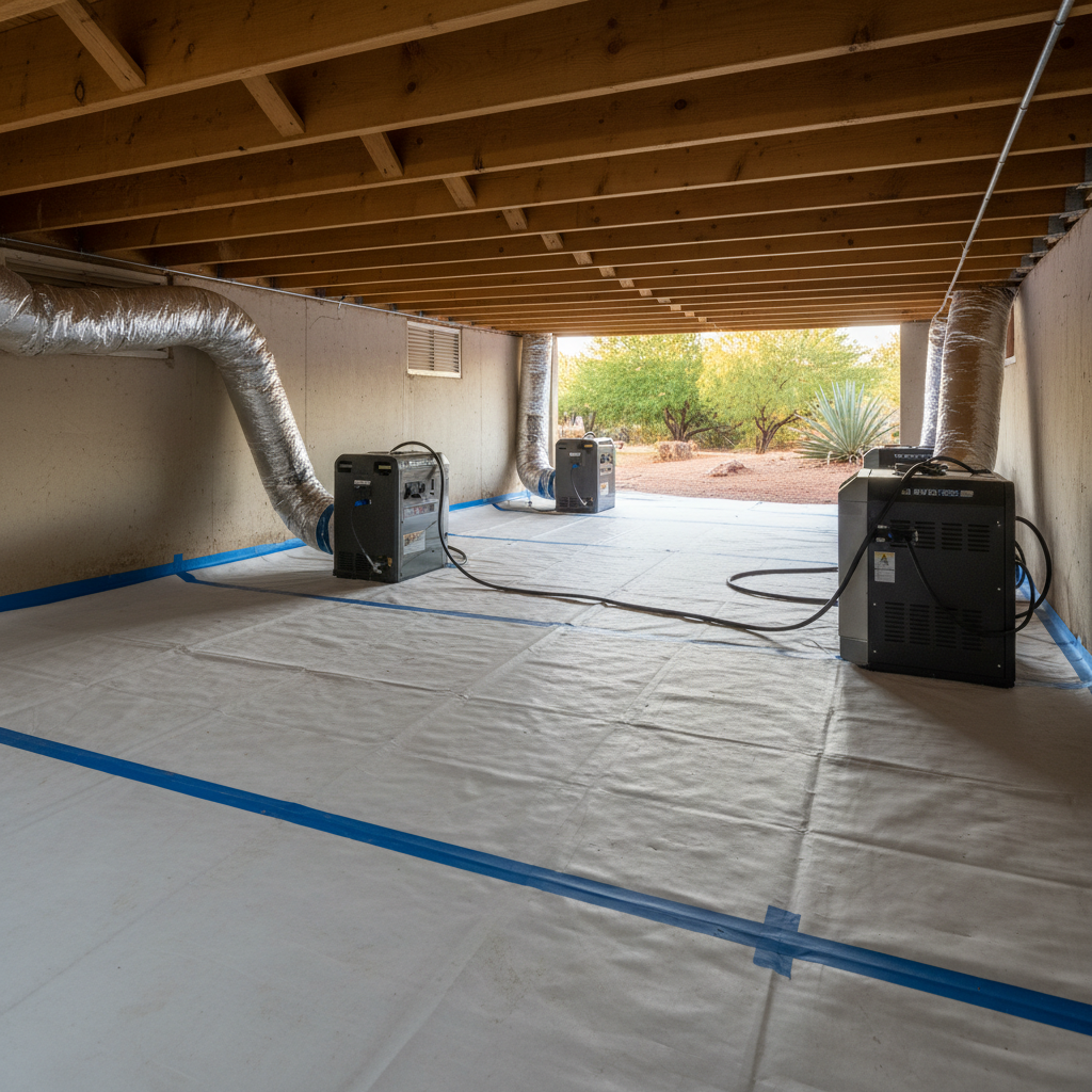 Completed crawl space water removal work at a residential property in Goodyear, AZ