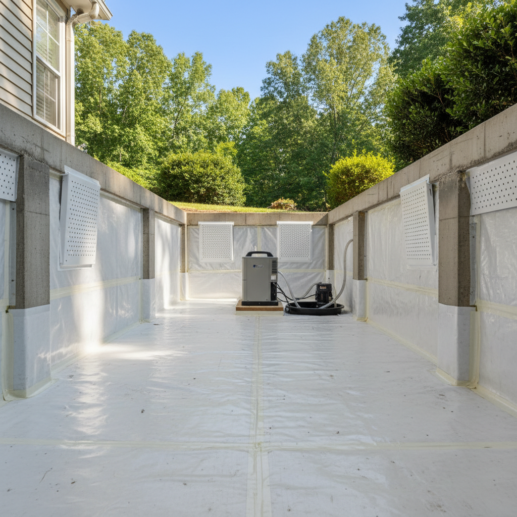 Completed crawl space water removal work at a residential property in Austell, GA