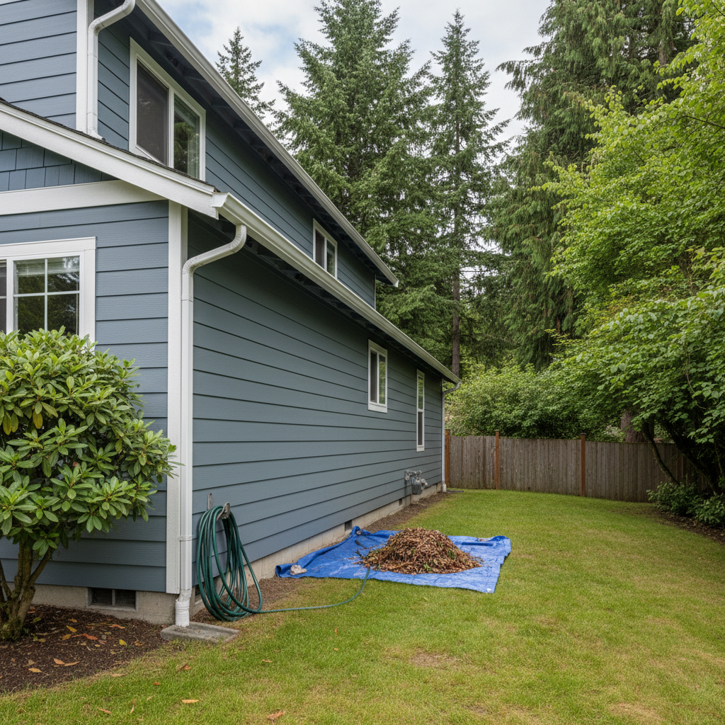Completed gutter cleaning work at a residential property in Kirkland, WA