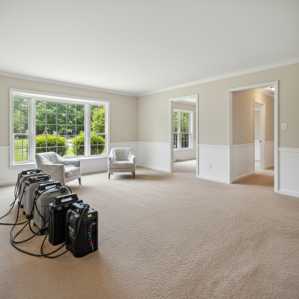Completed carpet water damage restoration work at a residential property in Buford, GA