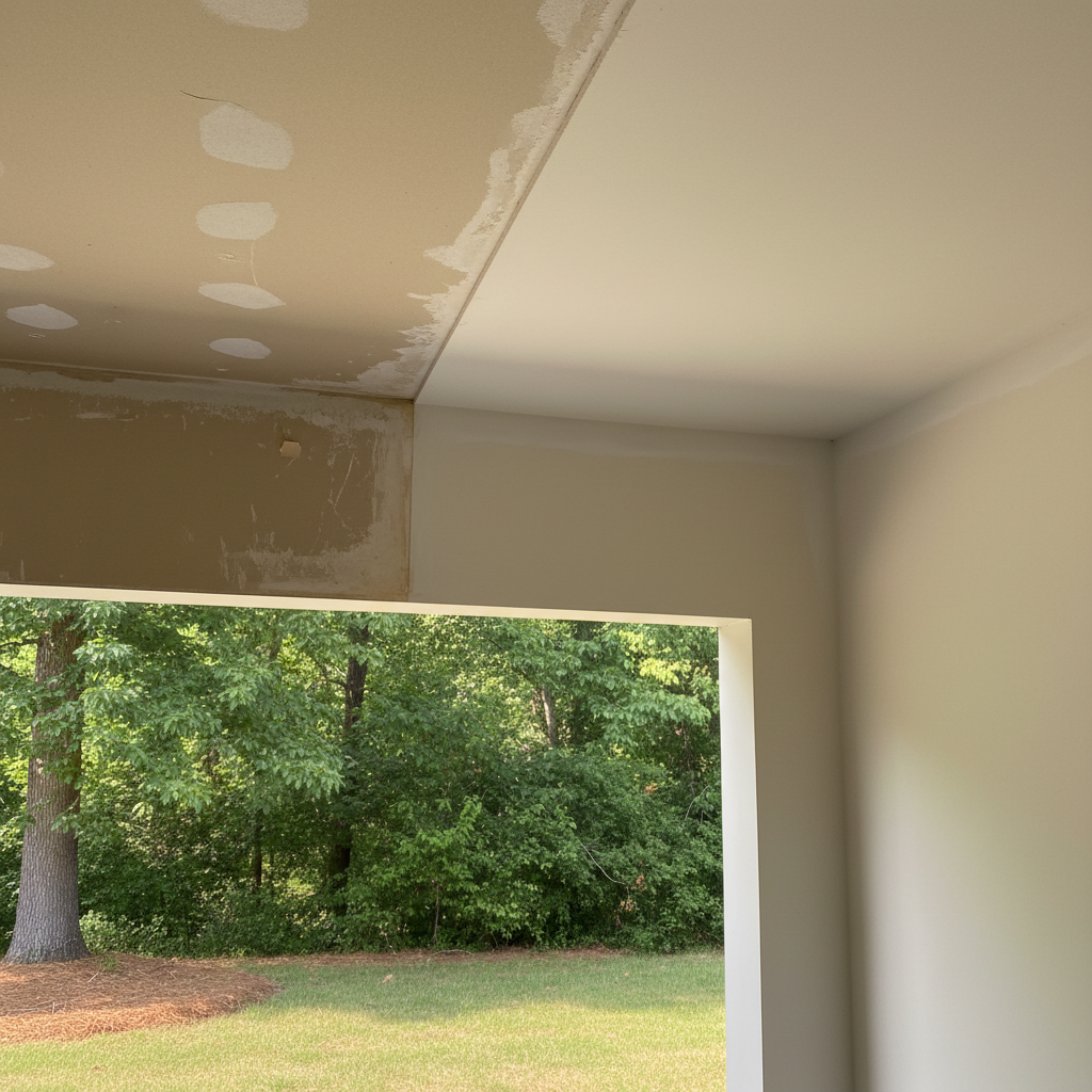 Completed roof leak water damage repair work at a residential property in Grayson, GA