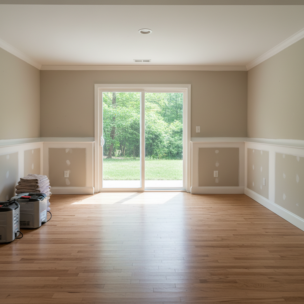 Completed water damage cleanup work at a residential property in Peachtree Corners, GA