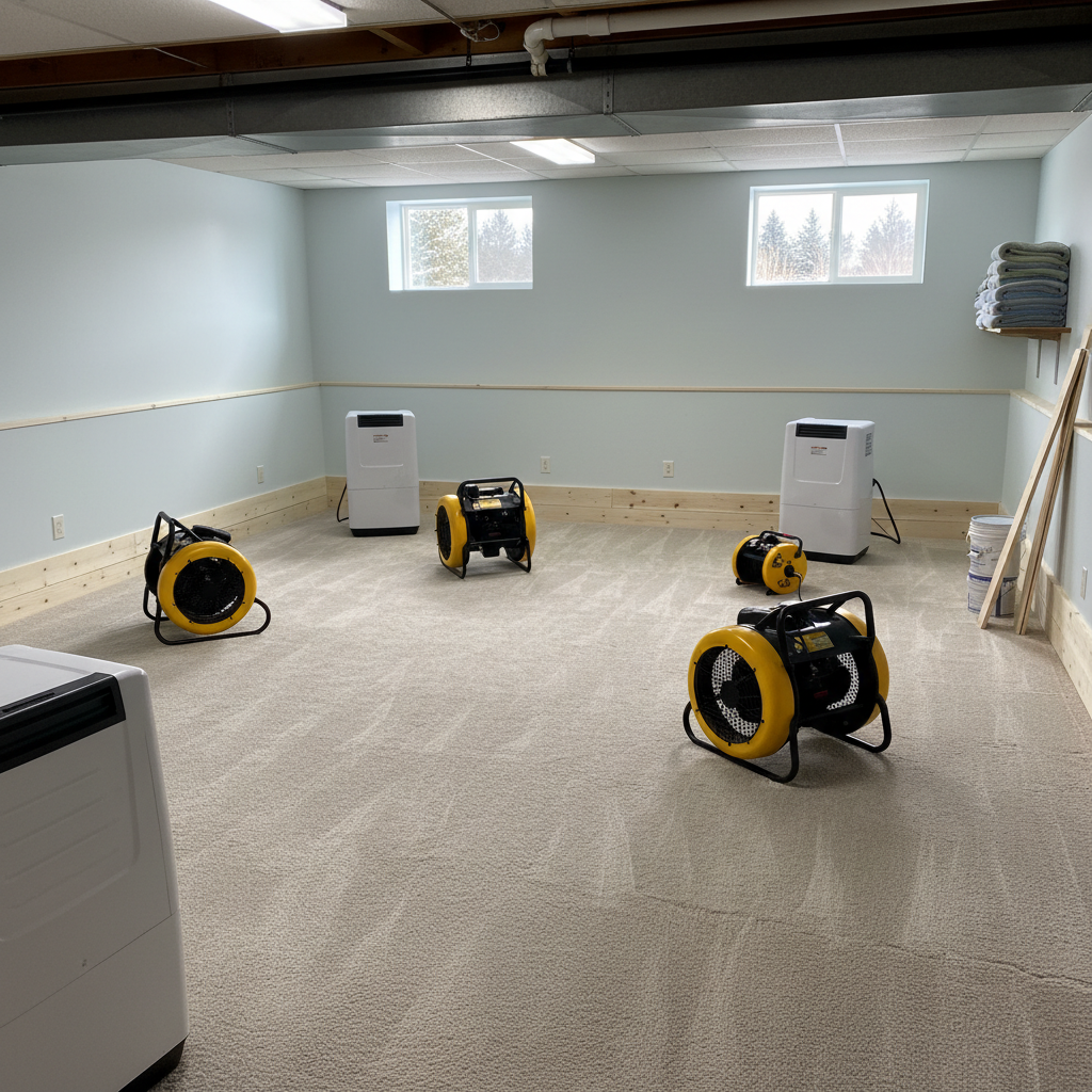 Completed basement water removal work at a residential property in Greenleaf, ID