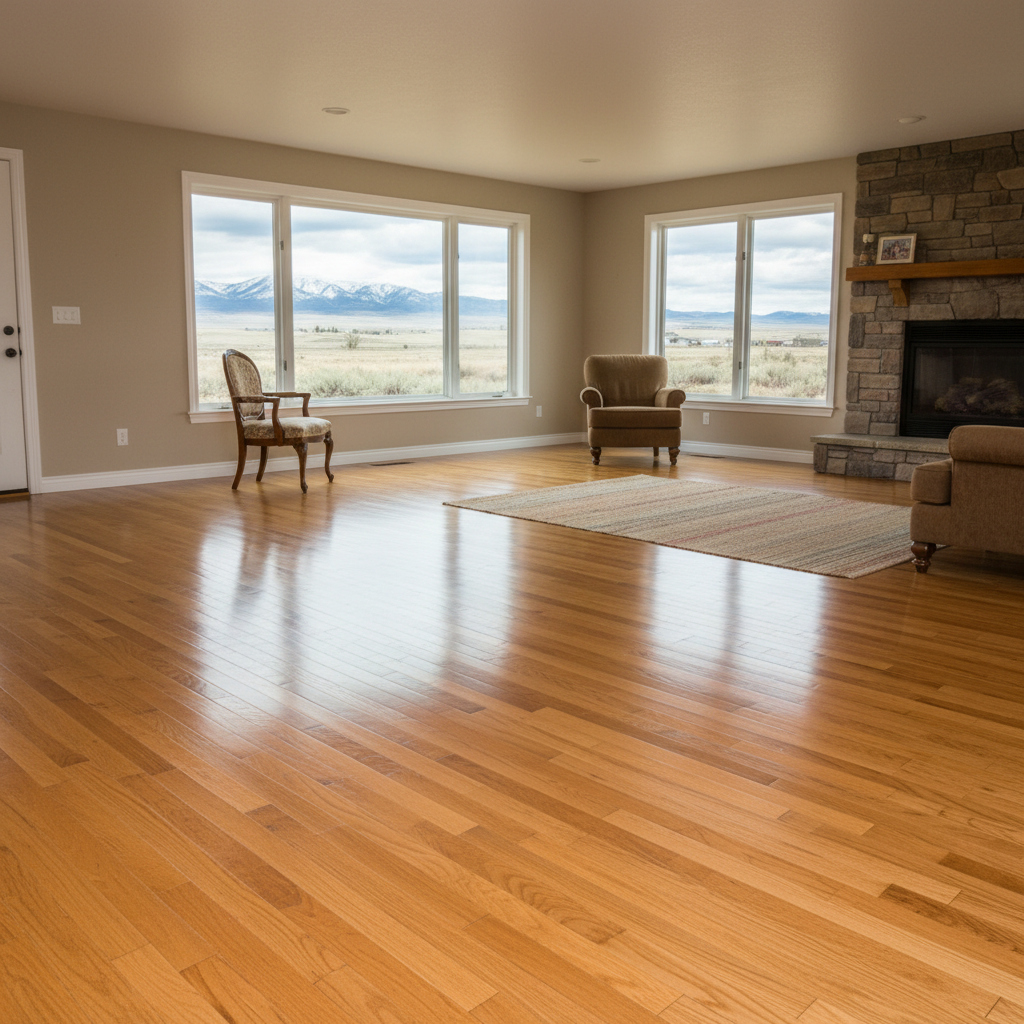 Completed hardwood floor water damage restoration work at a residential property in Parma, ID