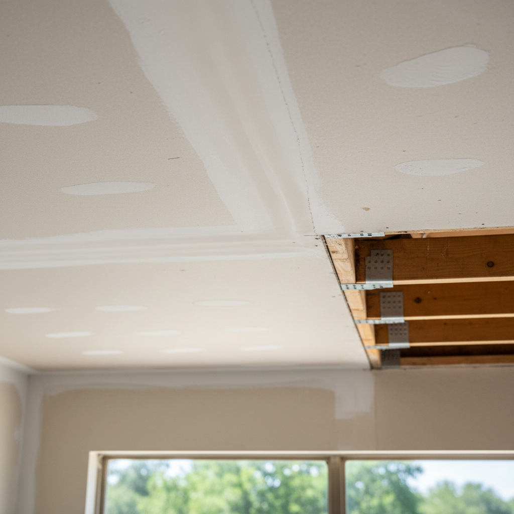 Completed roof leak water damage repair work at a residential property in Allen, TX