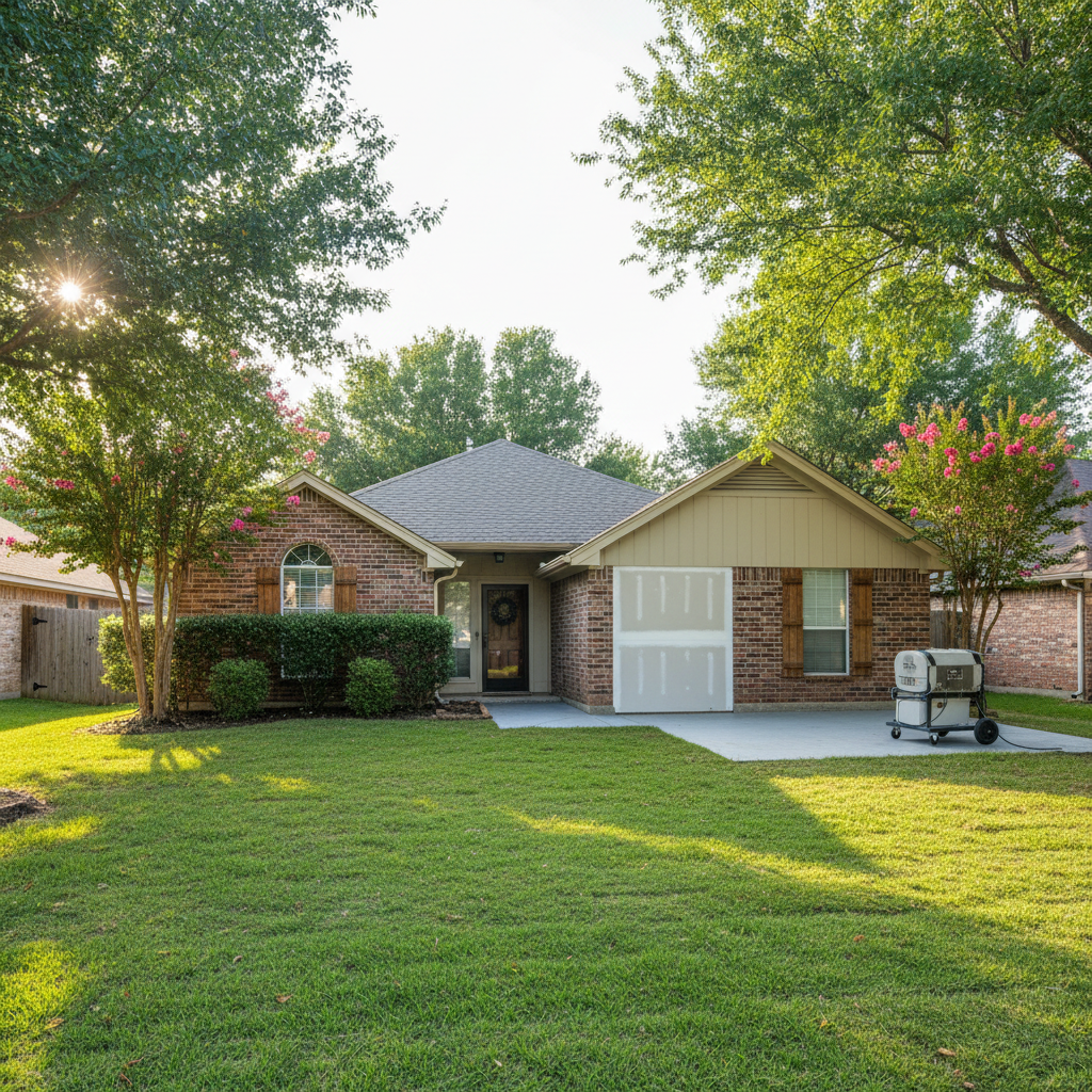 Completed flood damage restoration work at a residential property in Bedford, TX