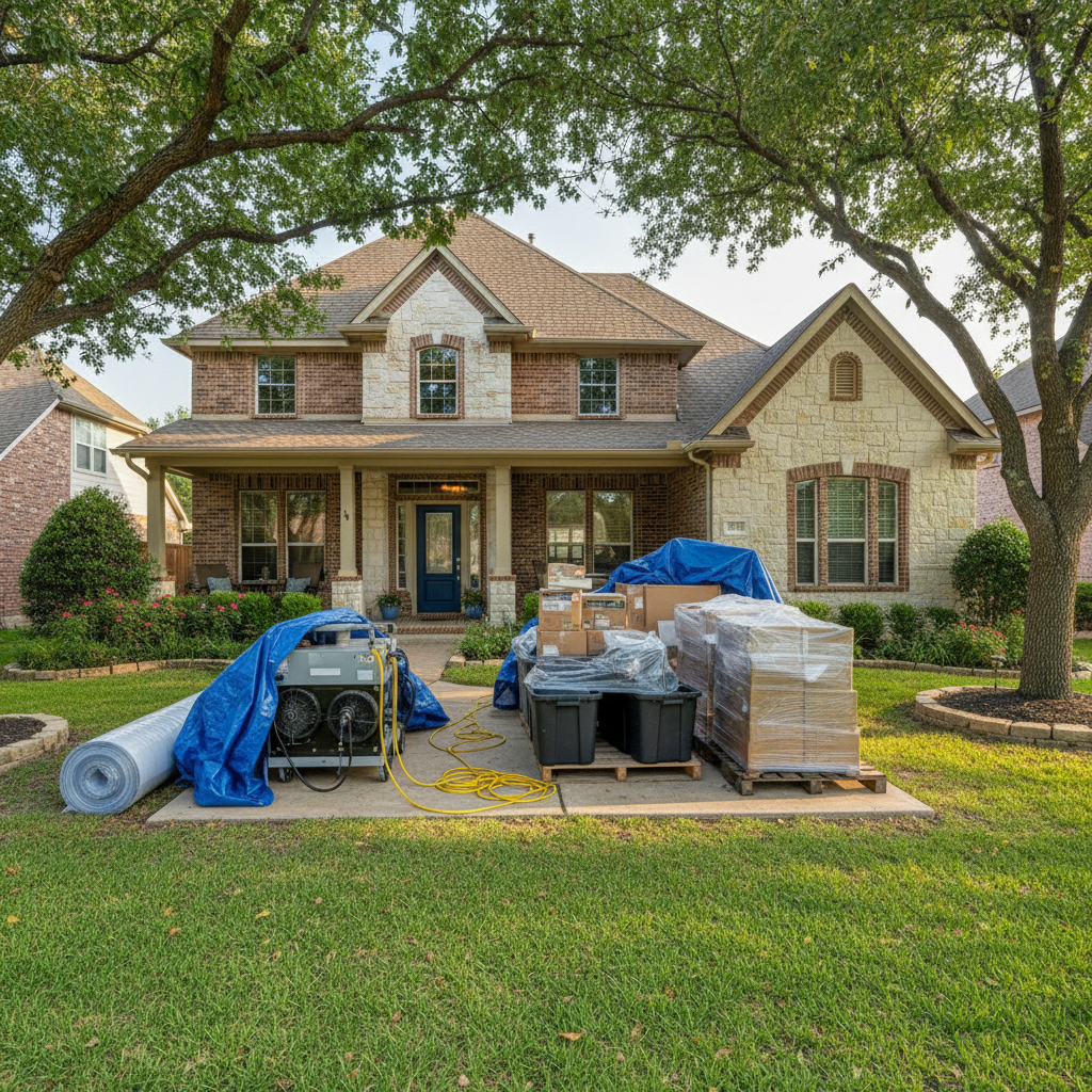 Completed content pack-out and restoration work at a residential property in Carrollton, TX