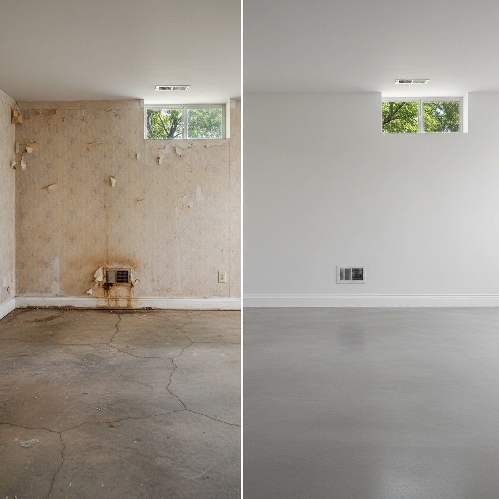 Completed basement water removal work at a residential property in Denison, TX