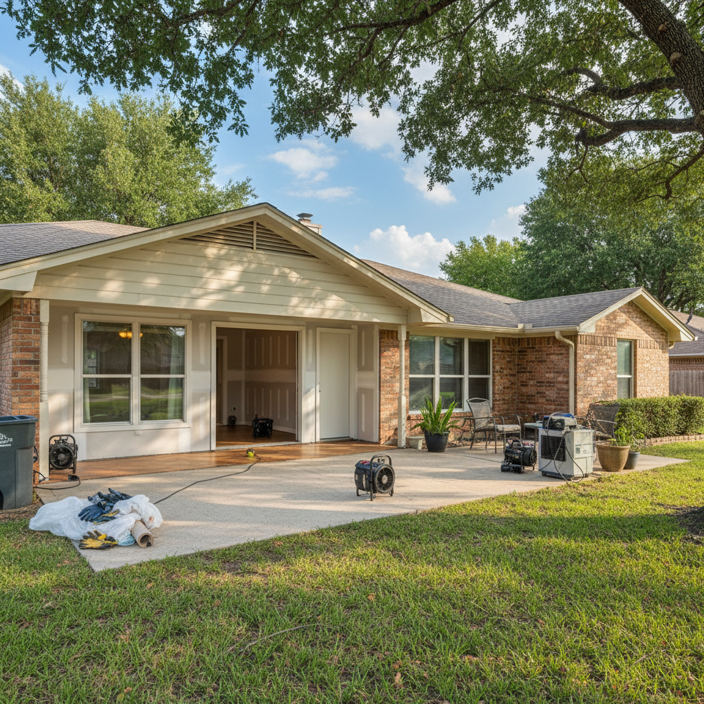 Completed flood restoration work at a residential property in Richardson, TX