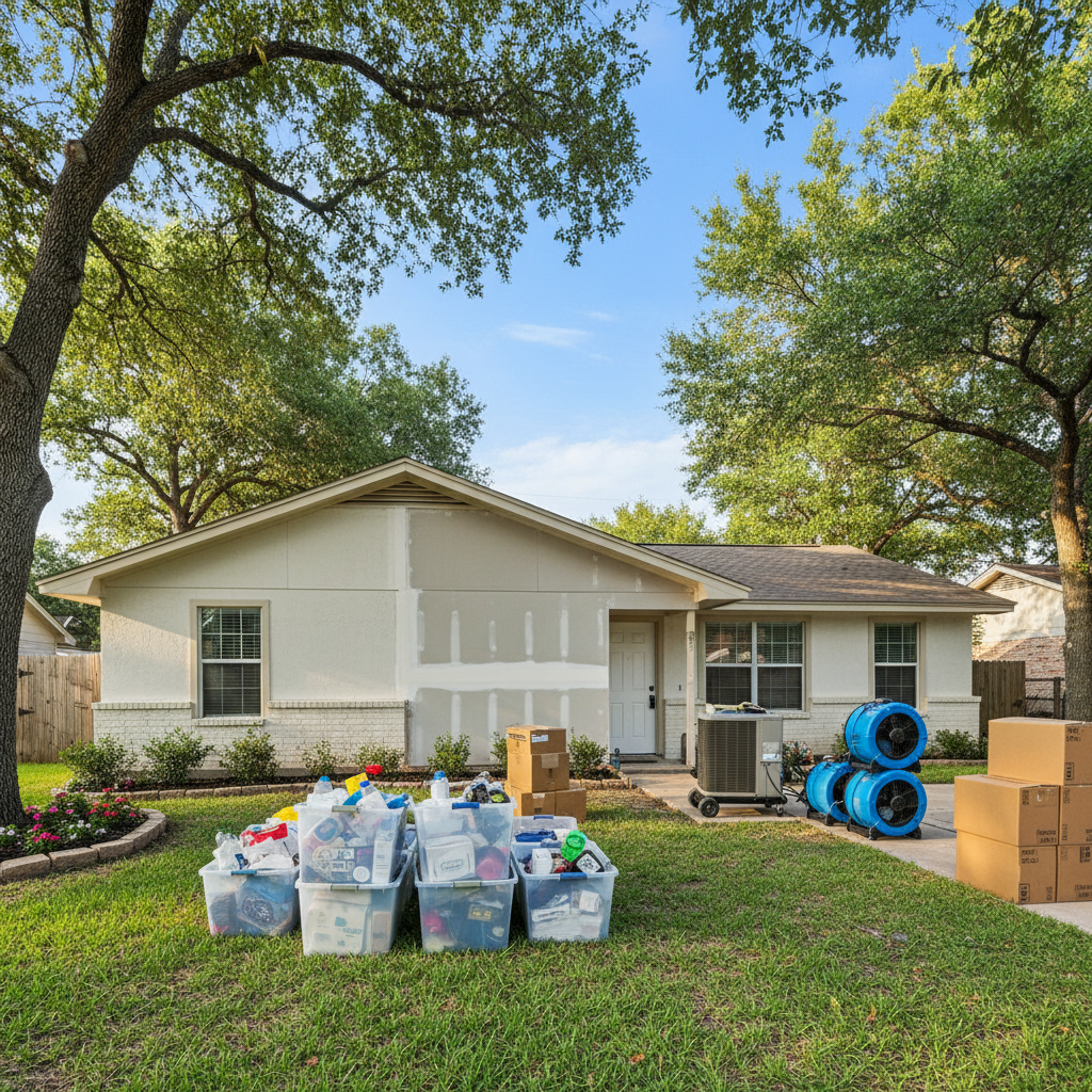 Completed content pack-out and restoration work at a residential property in San Antonio, TX