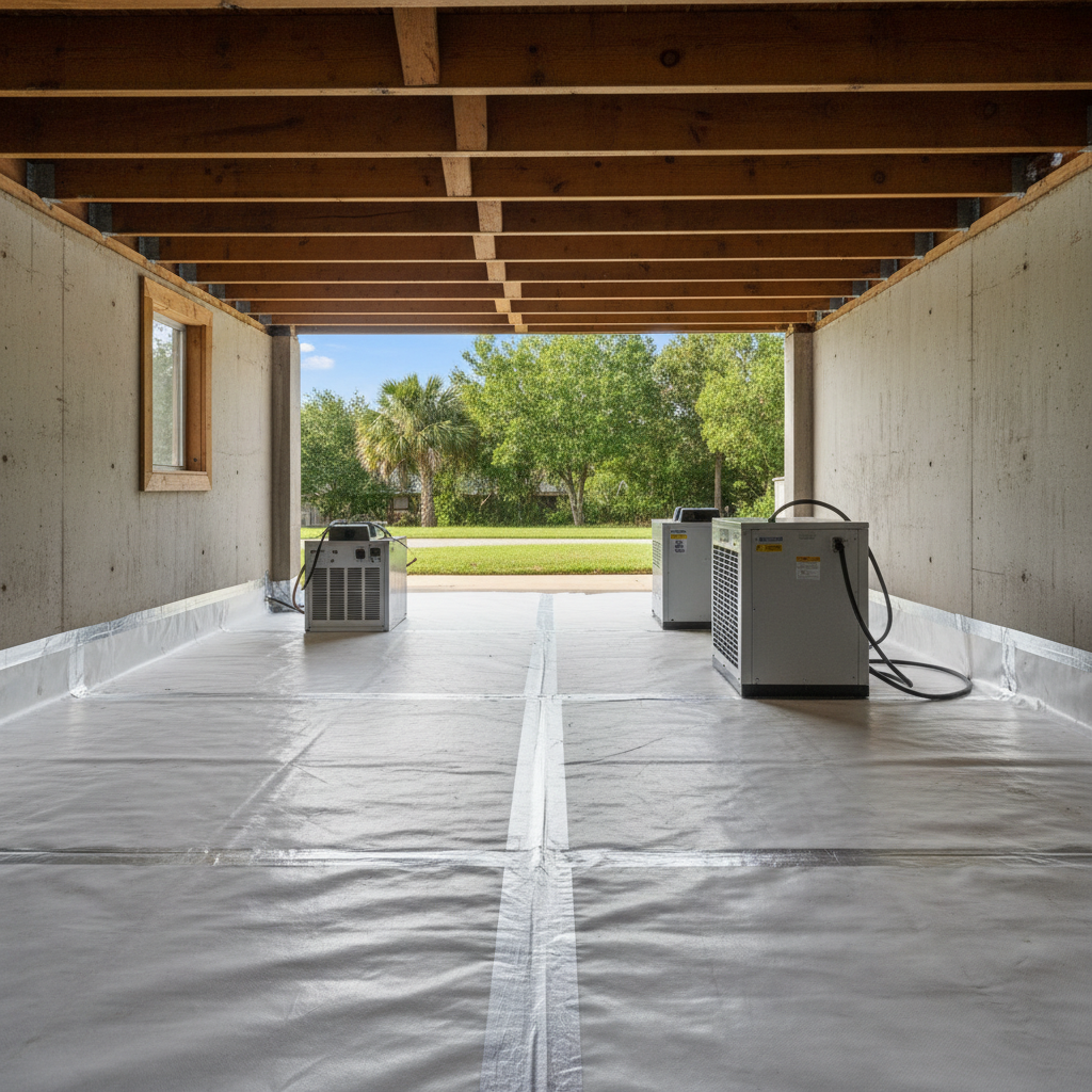 Completed crawl space water removal work at a residential property in Universal City, TX
