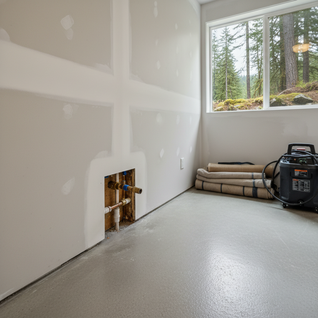 Completed burst pipe repair and cleanup work at a residential property in Baring, WA
