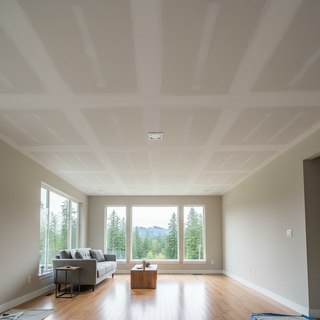 Completed ceiling water damage repair work at a residential property in Bucoda, WA
