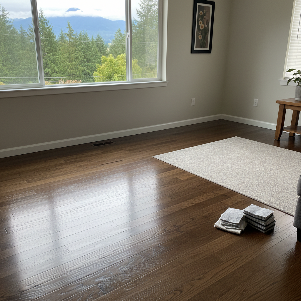 Completed hardwood floor water damage restoration work at a residential property in Carnation, WA