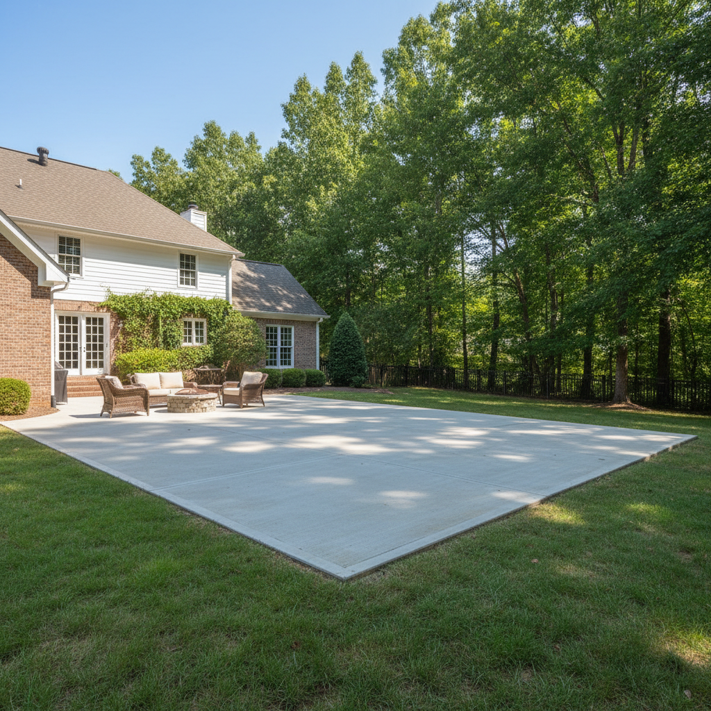 Completed concrete patios work at a residential property in Madison, AL