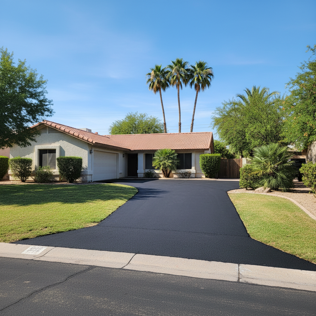 Completed driveway paving work at a residential property in Tempe, AZ
