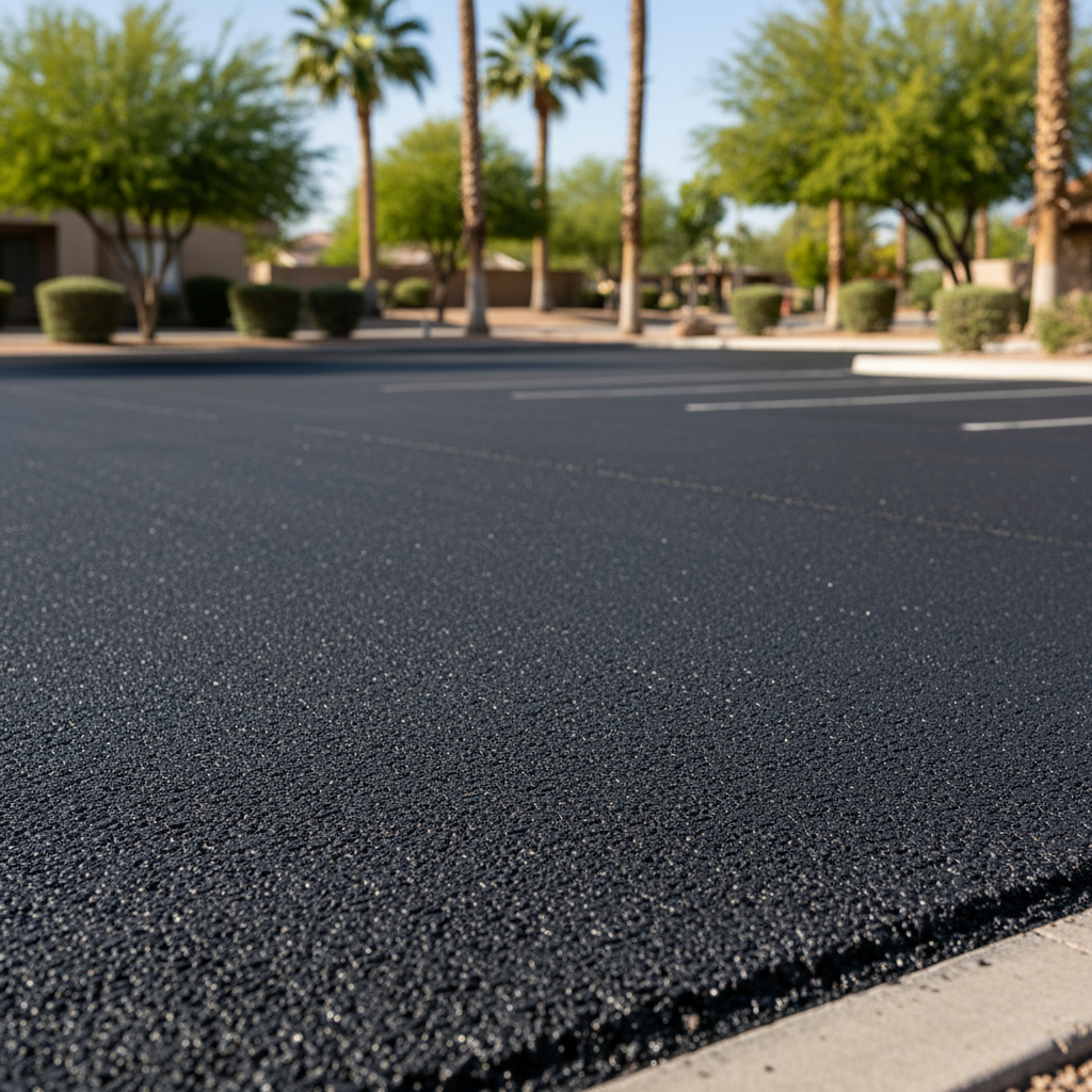 Completed parking lot paving work at a residential property in Mesa, AZ