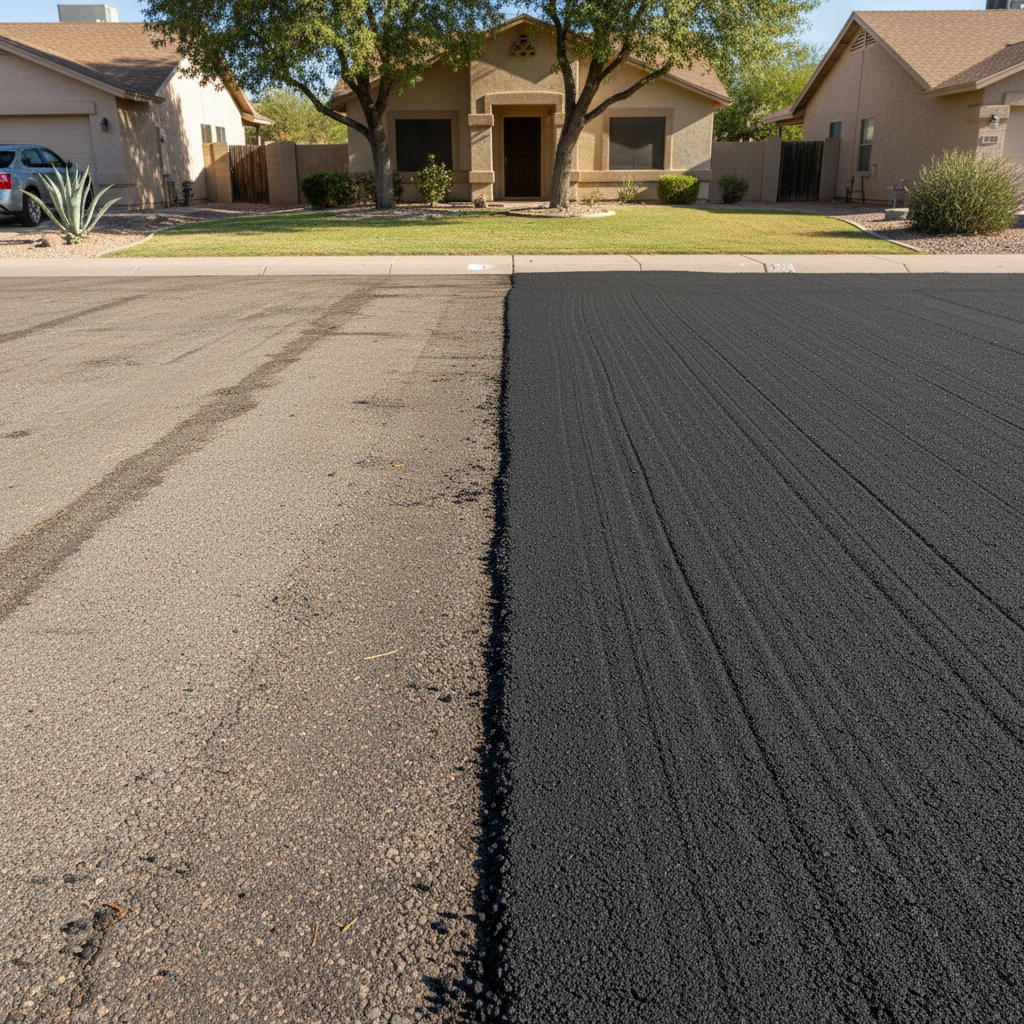 Completed asphalt milling work at a residential property in El Mirage, AZ