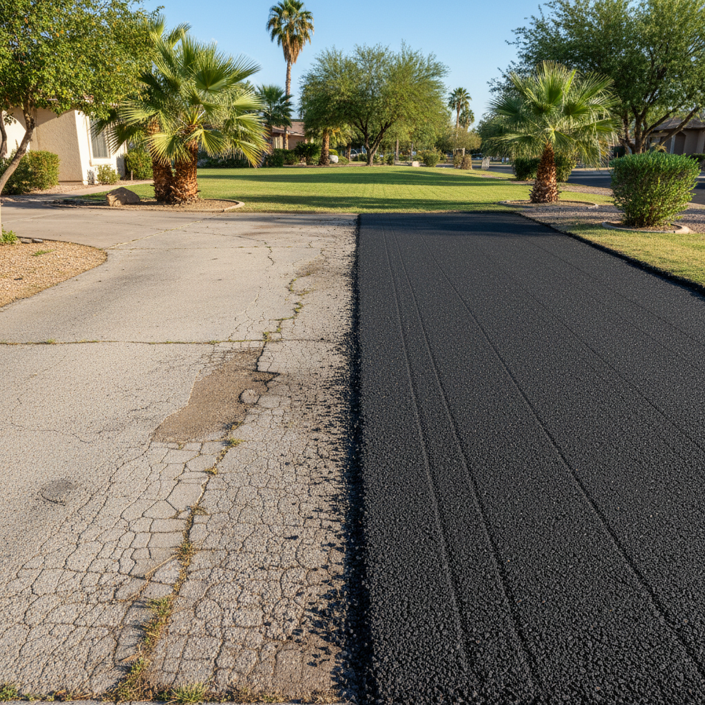 Completed asphalt milling work at a residential property in El Mirage, AZ