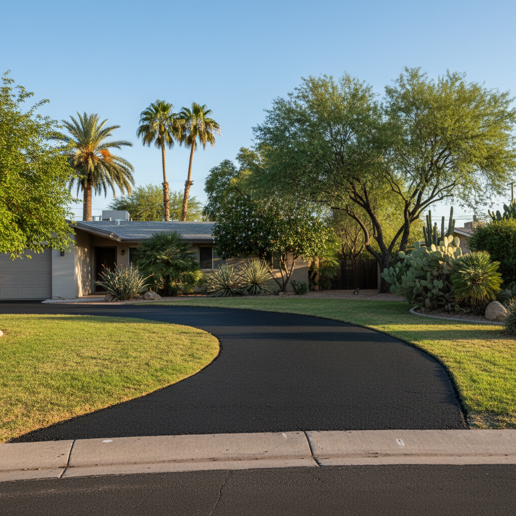 Completed asphalt paving work at a residential property in Mesa, AZ