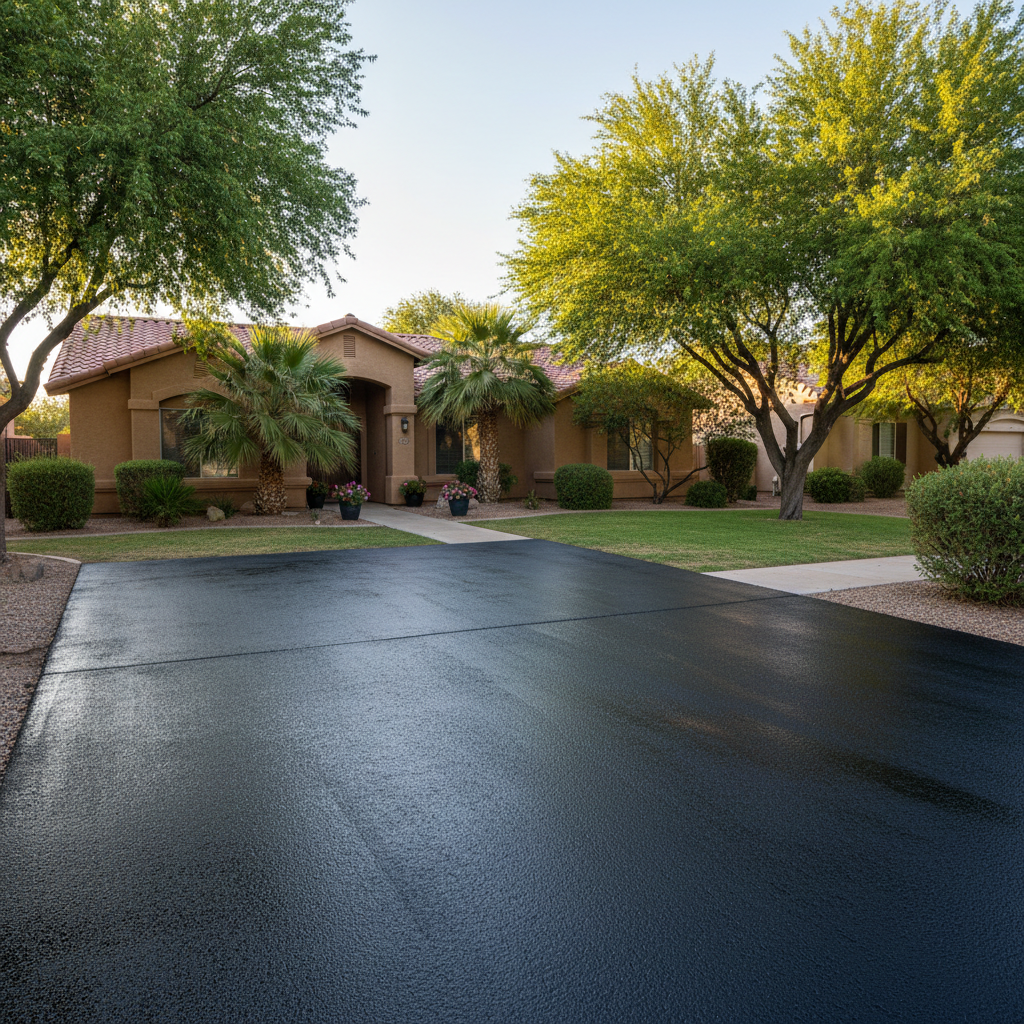 Completed asphalt sealcoating work at a residential property in Peoria, AZ