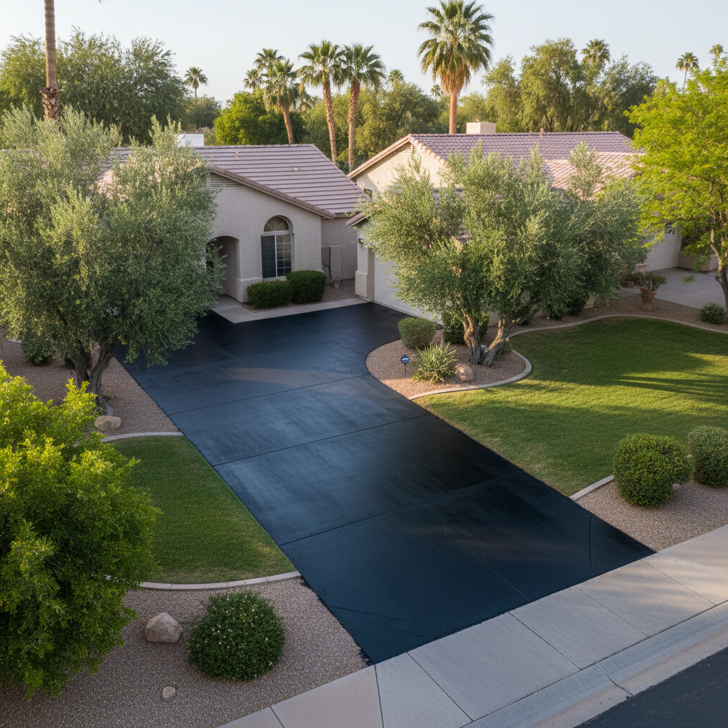 Completed asphalt sealcoating work at a residential property in Peoria, AZ