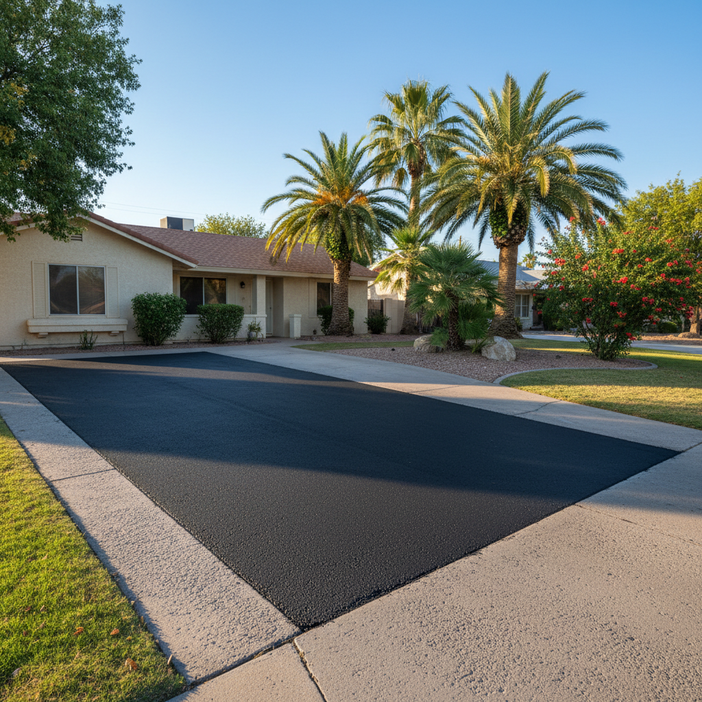 Completed asphalt repair work at a residential property in Phoenix, AZ