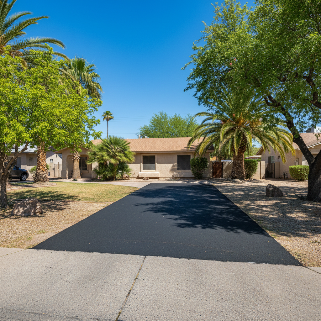 Completed asphalt repair work at a residential property in Phoenix, AZ