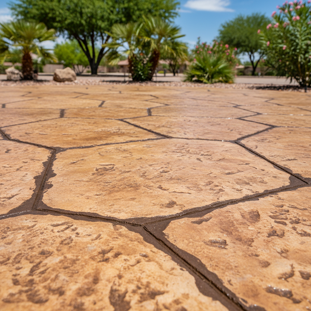 Completed decorative concrete work at a residential property in Coolidge, AZ