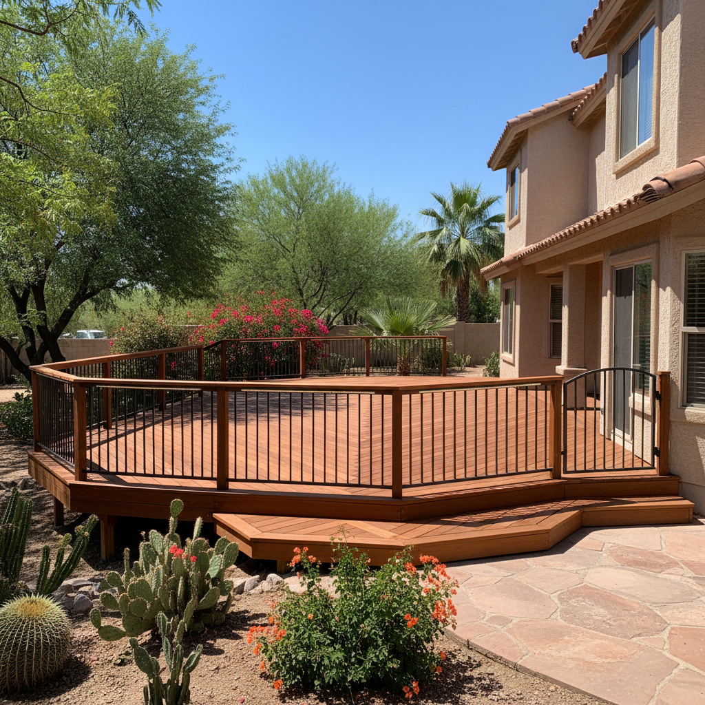 Completed wooden decks work at a residential property in Tempe, AZ