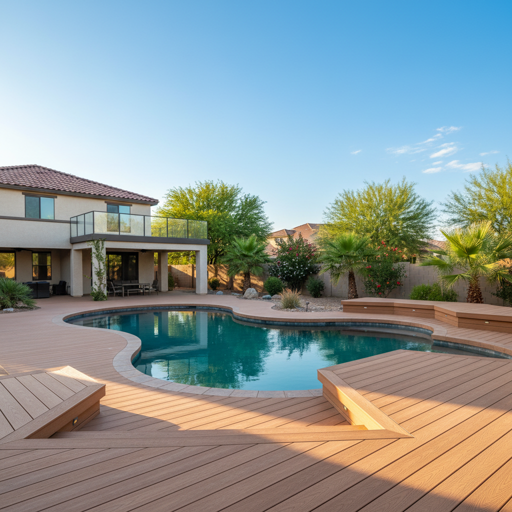 Completed pool decks work at a residential property in Chandler, AZ
