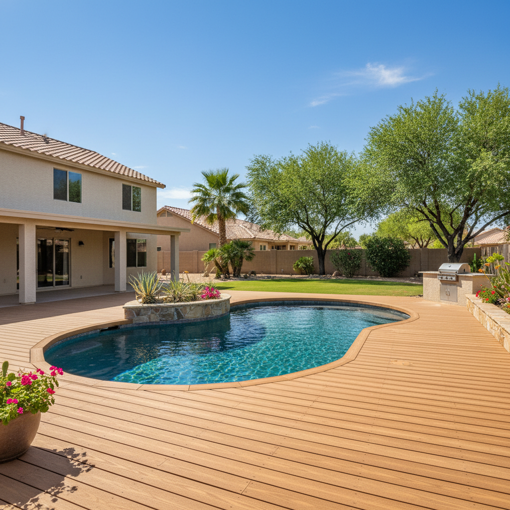 Completed pool decks work at a residential property in Chandler, AZ