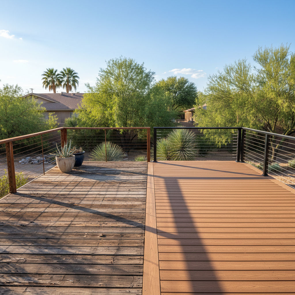 Completed deck railing installation work at a residential property in Scottsdale, AZ