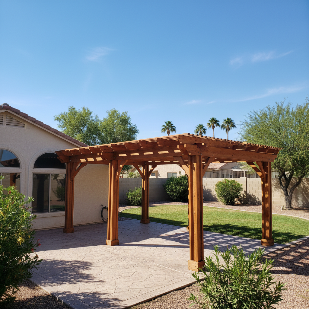 Completed pergola construction work at a residential property in El Mirage, AZ