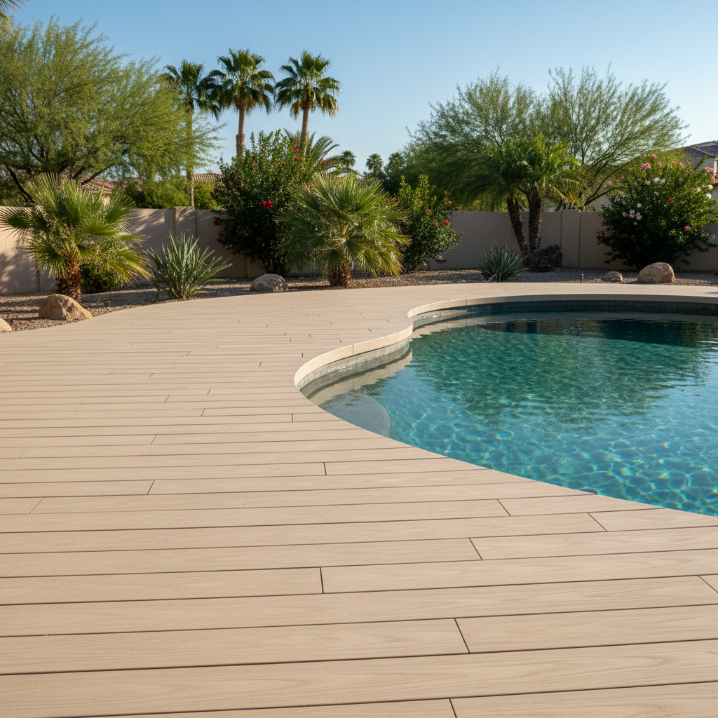 Completed pool decks work at a residential property in Phoenix, AZ