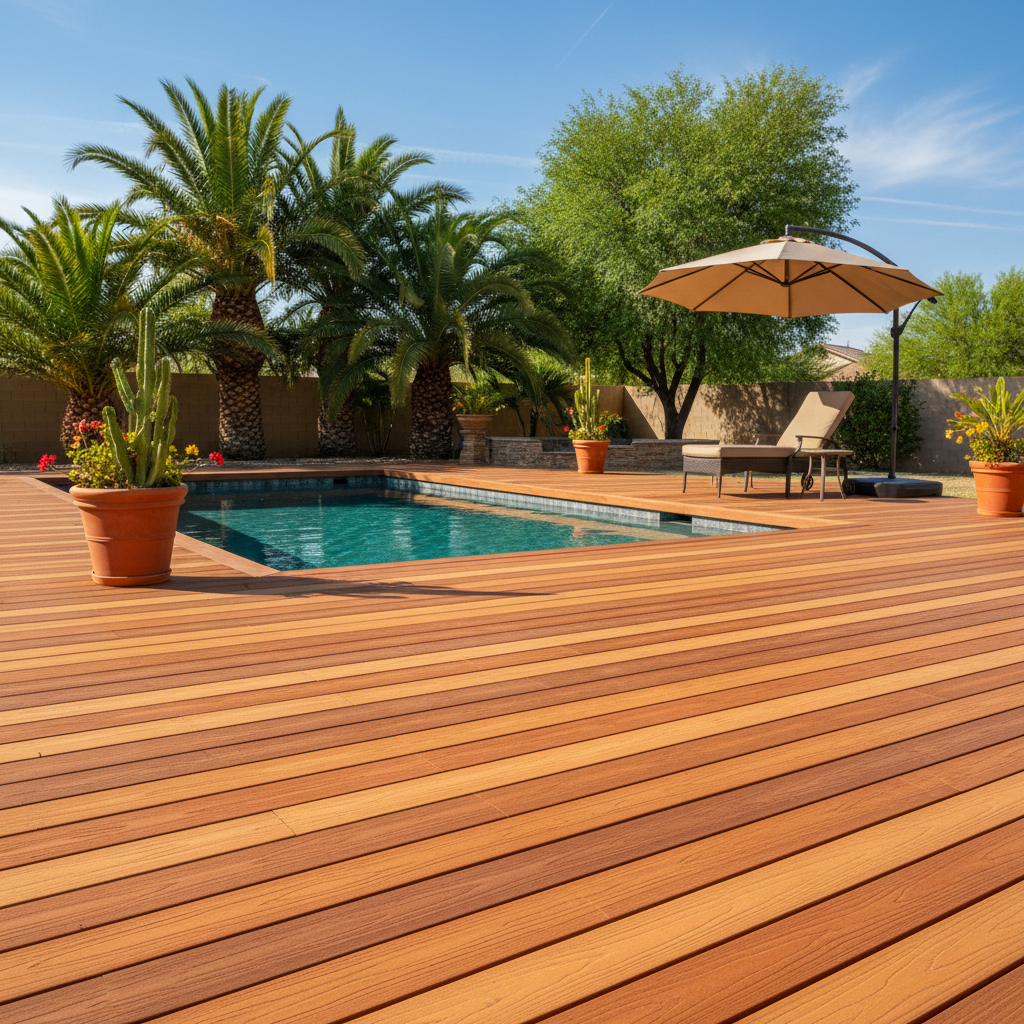 Completed pool decks work at a residential property in Phoenix, AZ