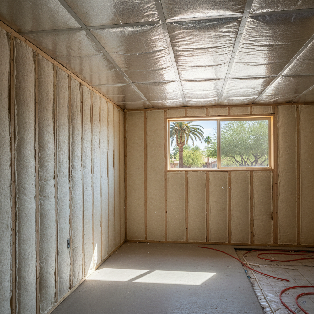 Completed basement insulation work at a residential property in Tempe, AZ