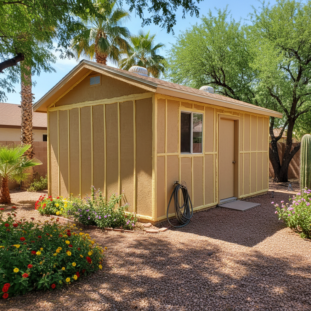 Completed shed insulation work at a residential property in Tucson, AZ