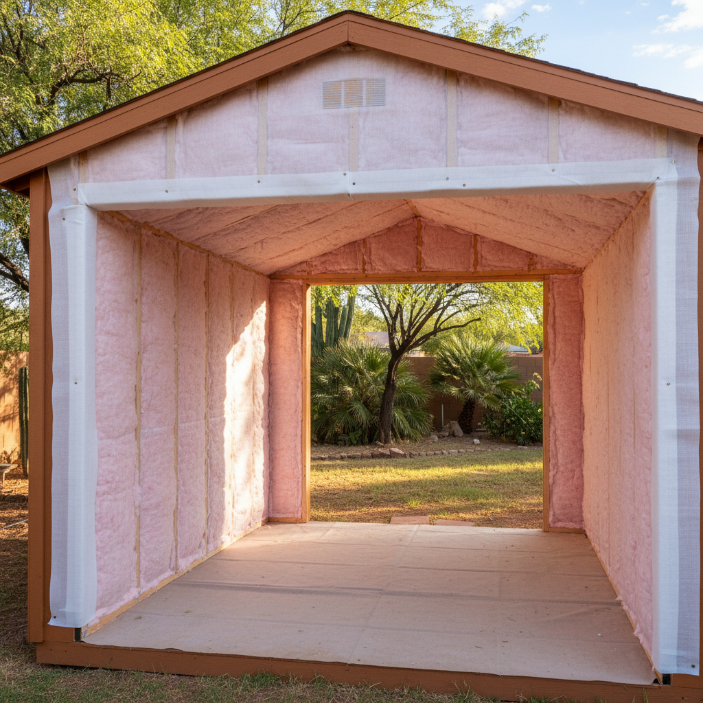 Completed shed insulation work at a residential property in Tucson, AZ