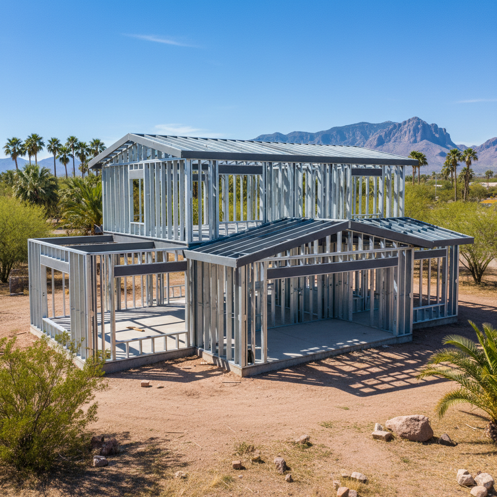 Completed steel frame erection work at a residential property in Apache Junction, AZ