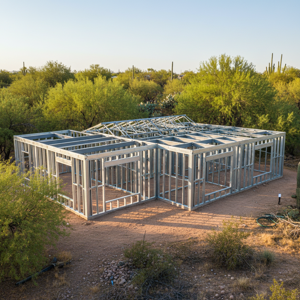 Completed steel frame erection work at a residential property in Apache Junction, AZ