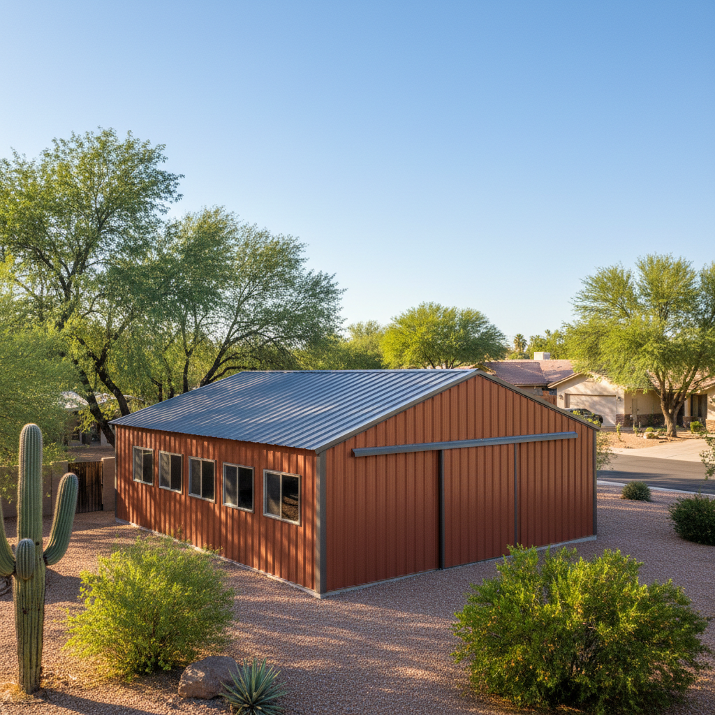 Completed metal pole barns work at a residential property in Chandler, AZ