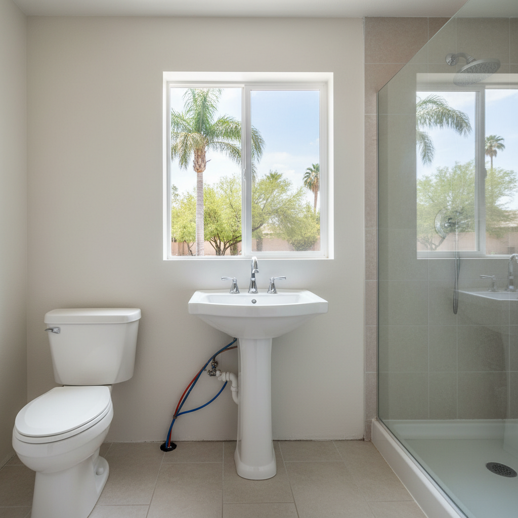 Completed bathroom plumbing work at a residential property in Chandler, AZ