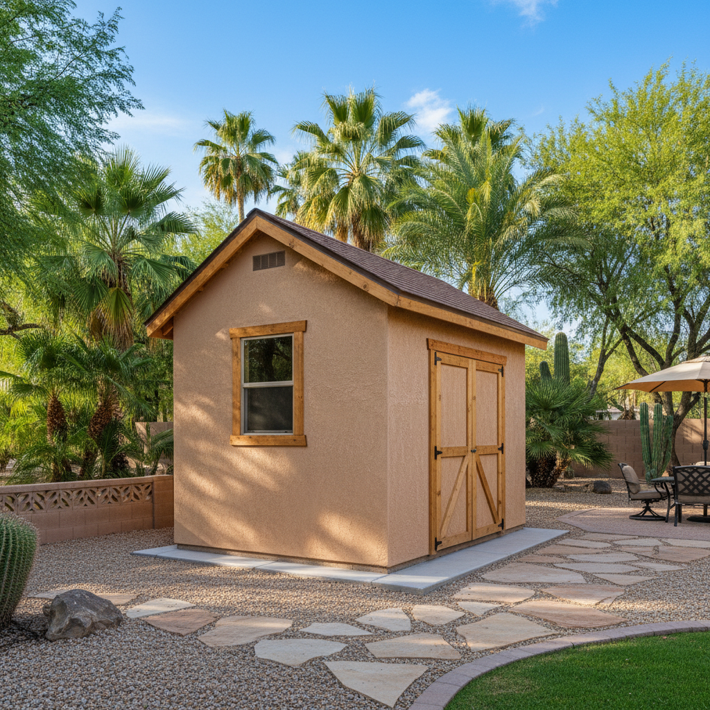 Completed storage sheds work at a residential property in Scottsdale, AZ