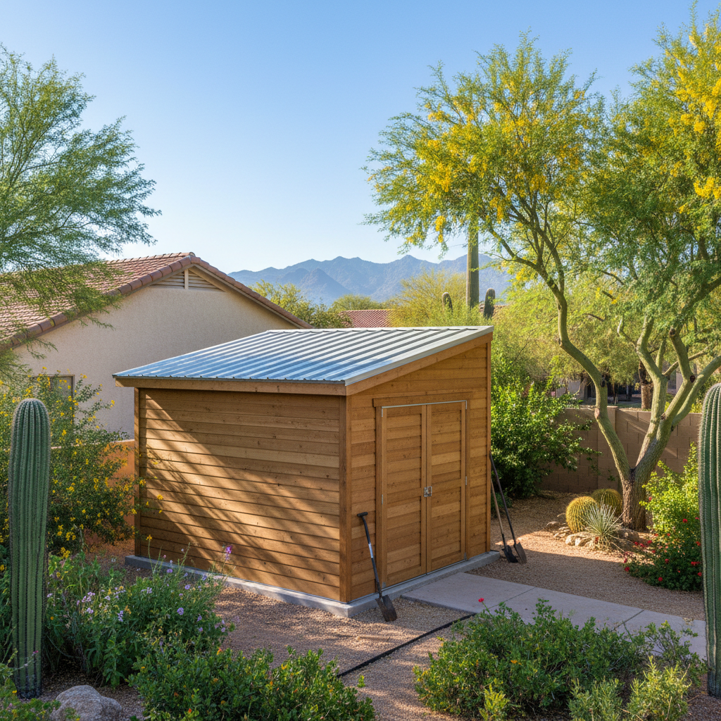 Completed storage sheds work at a residential property in Scottsdale, AZ